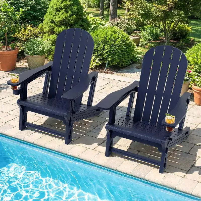 Celebalcony Adirondack Chairs Set with Removable Tabletop & Umbrella Hole, All-Weather HDPE Plastic Outdoor Chairs for Patio Pool