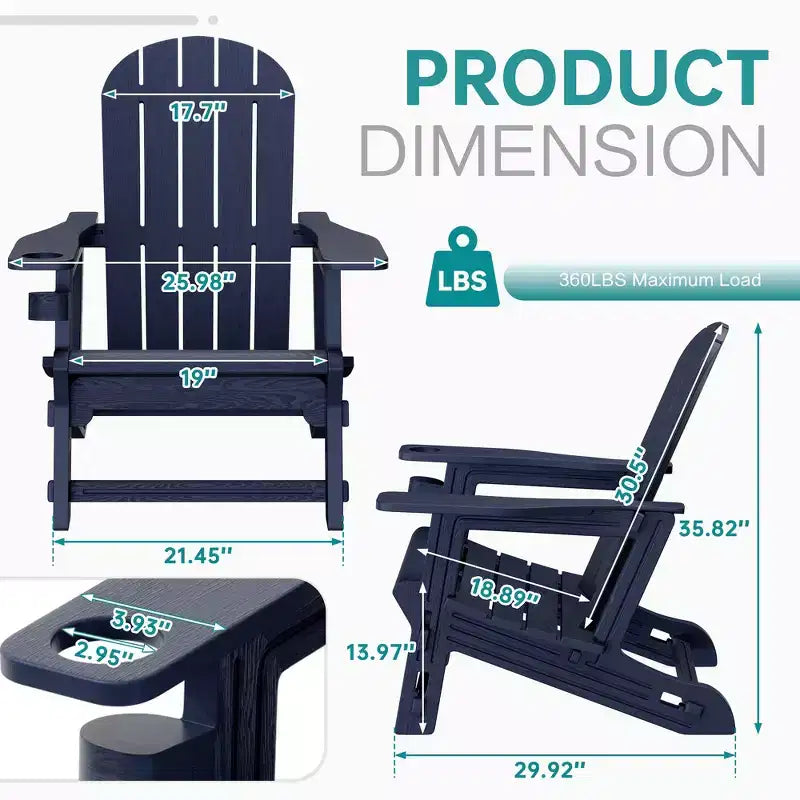 Celebalcony Adirondack Chairs Set with Removable Tabletop & Umbrella Hole, All-Weather HDPE Plastic Outdoor Chairs for Patio Pool