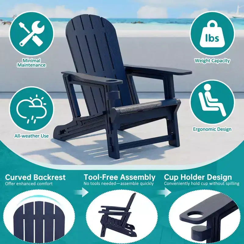 Celebalcony Adirondack Chairs Set with Removable Tabletop & Umbrella Hole, All-Weather HDPE Plastic Outdoor Chairs for Patio Pool