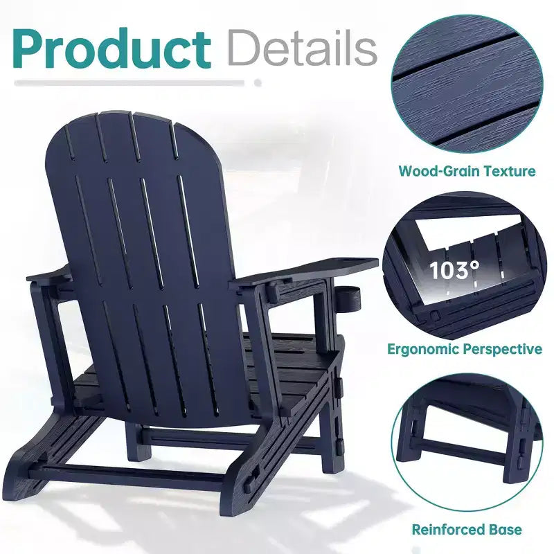 Celebalcony Adirondack Chairs Set with Removable Tabletop & Umbrella Hole, All-Weather HDPE Plastic Outdoor Chairs for Patio Pool