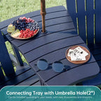 Celebalcony Adirondack Chairs Set with Removable Tabletop & Umbrella Hole, All-Weather HDPE Plastic Outdoor Chairs for Patio Pool