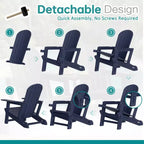 Celebalcony Adirondack Chairs Set with Removable Tabletop & Umbrella Hole, All-Weather HDPE Plastic Outdoor Chairs for Patio Pool