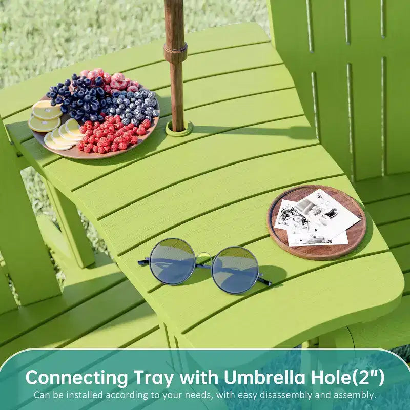 Celebalcony Adirondack Chairs Set with Removable Tabletop & Umbrella Hole, All-Weather HDPE Plastic Outdoor Chairs for Patio Pool