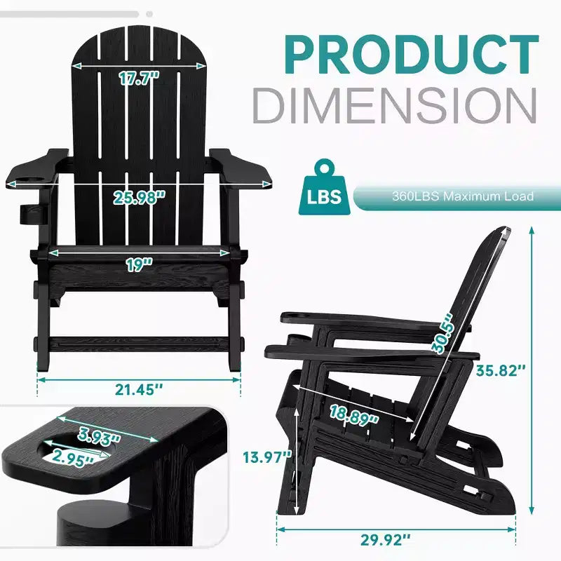 Celebalcony Adirondack Chairs Set with Removable Tabletop & Umbrella Hole, All-Weather HDPE Plastic Outdoor Chairs for Patio Pool