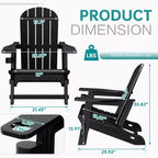 Celebalcony Adirondack Chairs Set with Removable Tabletop & Umbrella Hole, All-Weather HDPE Plastic Outdoor Chairs for Patio Pool