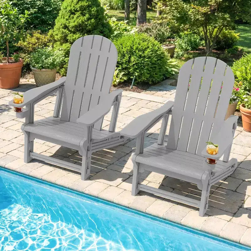 Celebalcony Adirondack Chairs Set with Removable Tabletop & Umbrella Hole, All-Weather HDPE Plastic Outdoor Chairs for Patio Pool