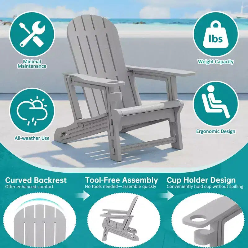 Celebalcony Adirondack Chairs Set with Removable Tabletop & Umbrella Hole, All-Weather HDPE Plastic Outdoor Chairs for Patio Pool