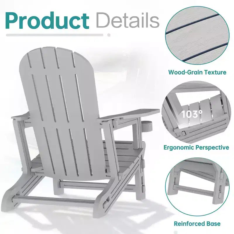 Celebalcony Adirondack Chairs Set with Removable Tabletop & Umbrella Hole, All-Weather HDPE Plastic Outdoor Chairs for Patio Pool