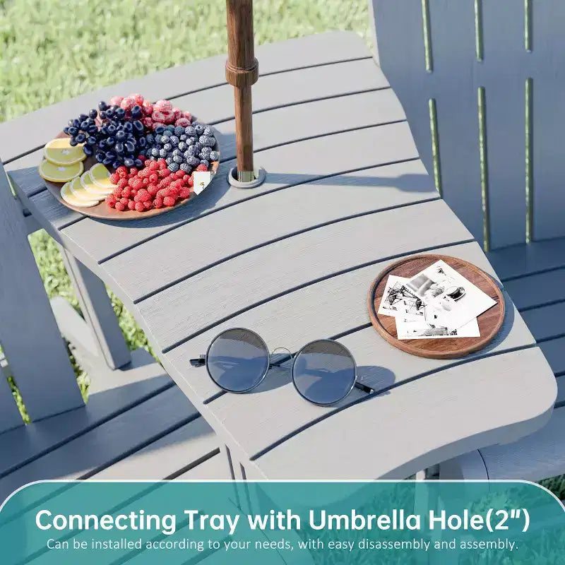 Celebalcony Adirondack Chairs Set with Removable Tabletop & Umbrella Hole, All-Weather HDPE Plastic Outdoor Chairs for Patio Pool
