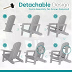 Celebalcony Adirondack Chairs Set with Removable Tabletop & Umbrella Hole, All-Weather HDPE Plastic Outdoor Chairs for Patio Pool