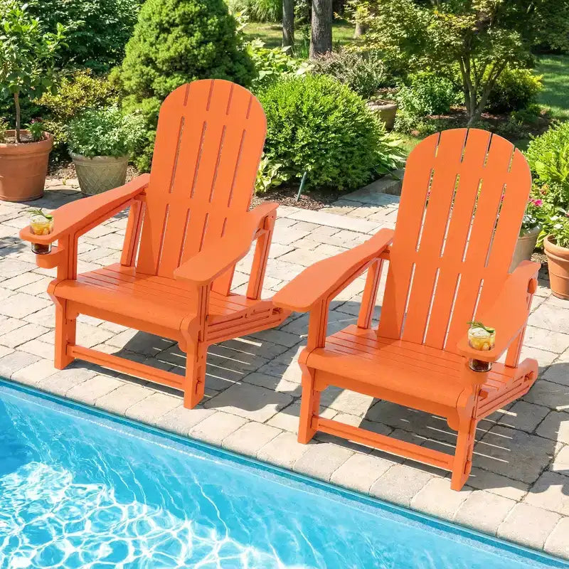 Celebalcony Adirondack Chairs Set with Removable Tabletop & Umbrella Hole, All-Weather HDPE Plastic Outdoor Chairs for Patio Pool
