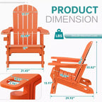 Celebalcony Adirondack Chairs Set with Removable Tabletop & Umbrella Hole, All-Weather HDPE Plastic Outdoor Chairs for Patio Pool