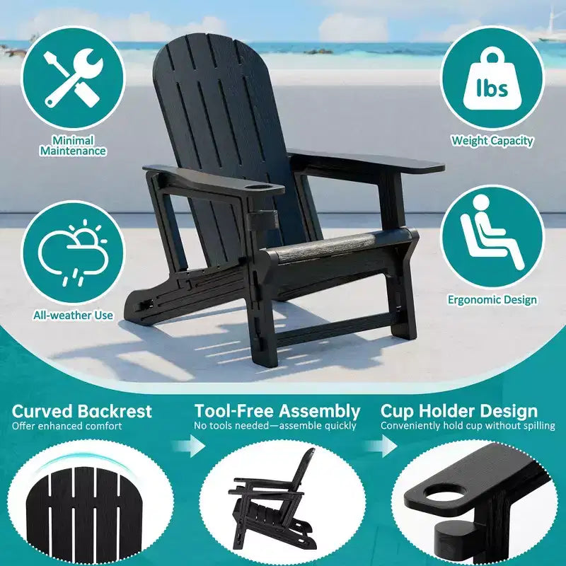 Celebalcony Adirondack Chairs Set with Removable Tabletop & Umbrella Hole, All-Weather HDPE Plastic Outdoor Chairs for Patio Pool