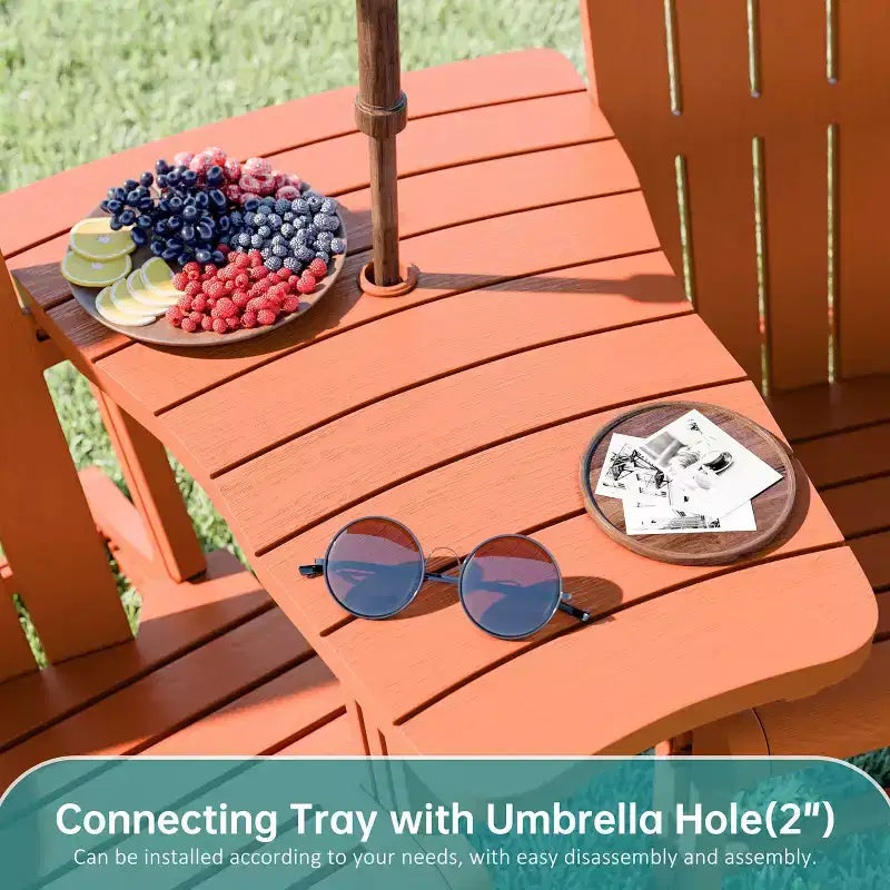 Celebalcony Adirondack Chairs Set with Removable Tabletop & Umbrella Hole, All-Weather HDPE Plastic Outdoor Chairs for Patio Pool