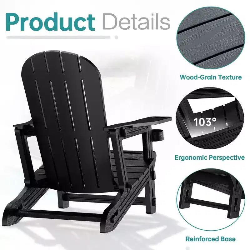 Celebalcony Adirondack Chairs Set with Removable Tabletop & Umbrella Hole, All-Weather HDPE Plastic Outdoor Chairs for Patio Pool