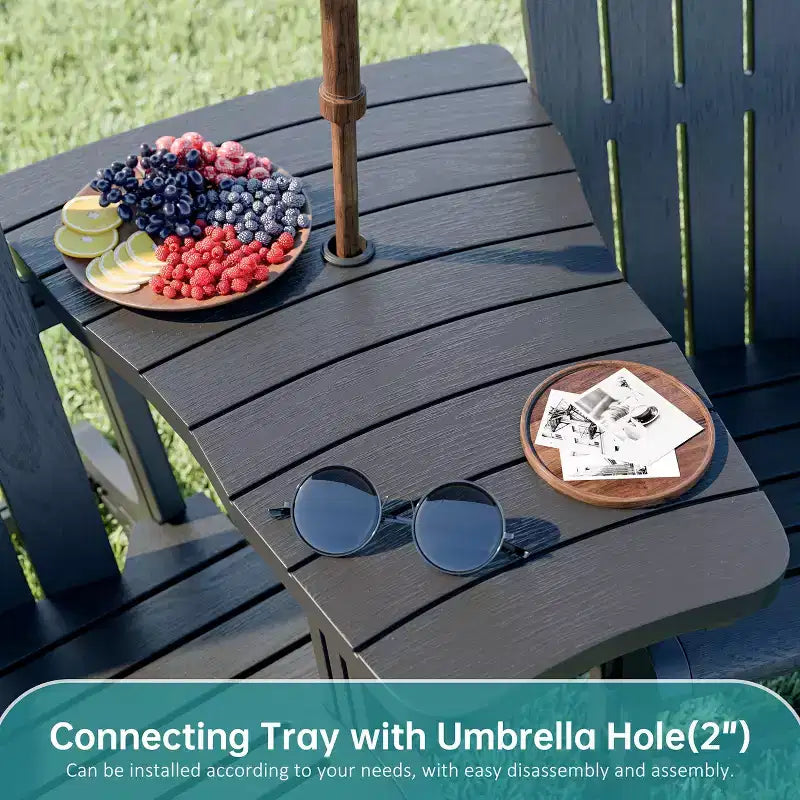 Celebalcony Adirondack Chairs Set with Removable Tabletop & Umbrella Hole, All-Weather HDPE Plastic Outdoor Chairs for Patio Pool