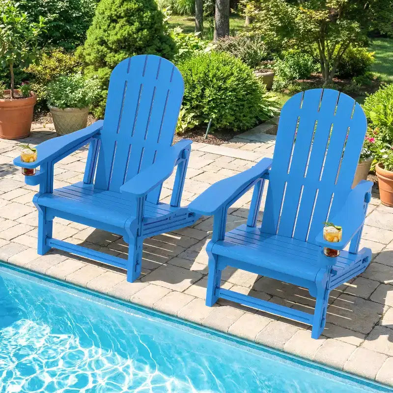 Celebalcony Adirondack Chairs Set with Removable Tabletop & Umbrella Hole, All-Weather HDPE Plastic Outdoor Chairs for Patio Pool
