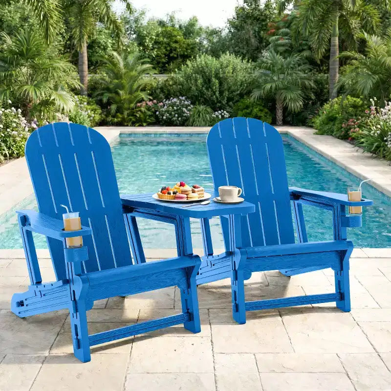 Set di sedie Adirondack Celebalcony con ripiano rimovibile e foro per ombrellone, sedie da esterno in plastica HDPE per tutte le stagioni per patio e piscina