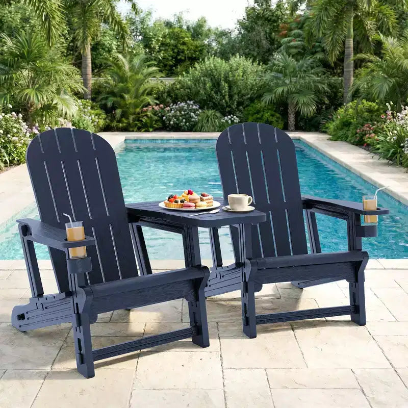 Set di sedie Adirondack Celebalcony con ripiano rimovibile e foro per ombrellone, sedie da esterno in plastica HDPE per tutte le stagioni per patio e piscina