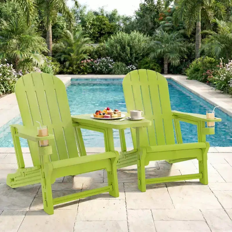 Set di sedie Adirondack Celebalcony con ripiano rimovibile e foro per ombrellone, sedie da esterno in plastica HDPE per tutte le stagioni per patio e piscina