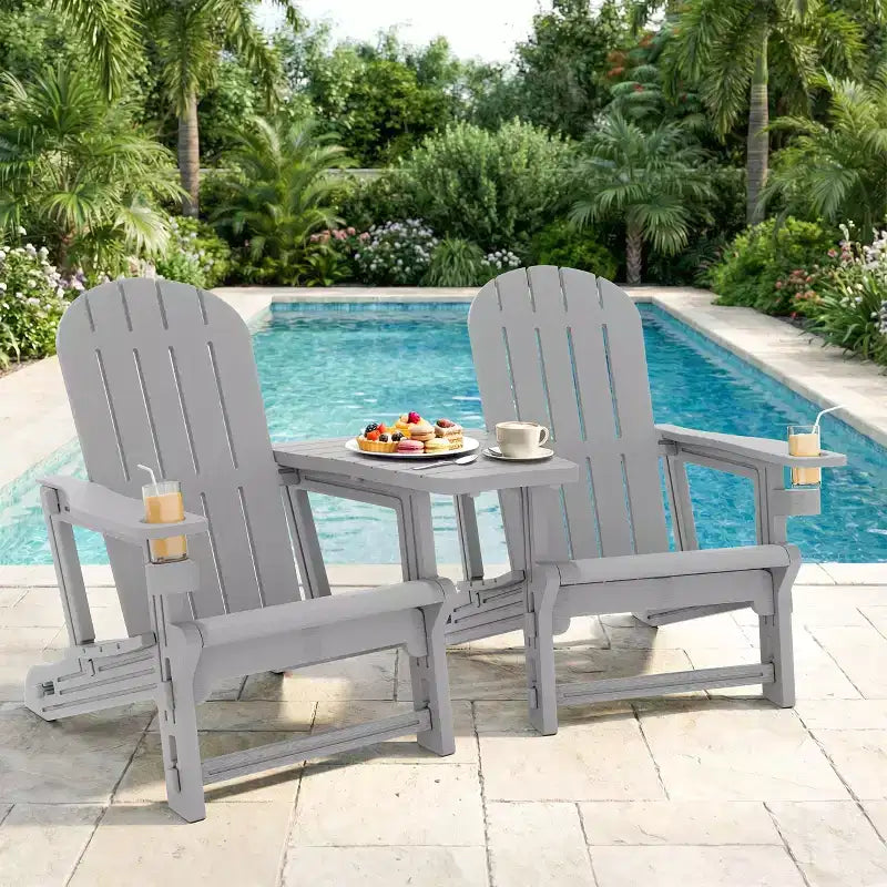Set di sedie Adirondack Celebalcony con ripiano rimovibile e foro per ombrellone, sedie da esterno in plastica HDPE per tutte le stagioni per patio e piscina