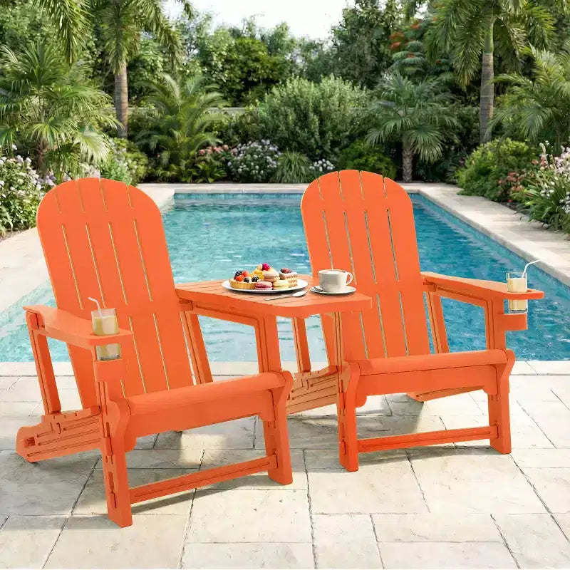 Set di sedie Adirondack Celebalcony con ripiano rimovibile e foro per ombrellone, sedie da esterno in plastica HDPE per tutte le stagioni per patio e piscina