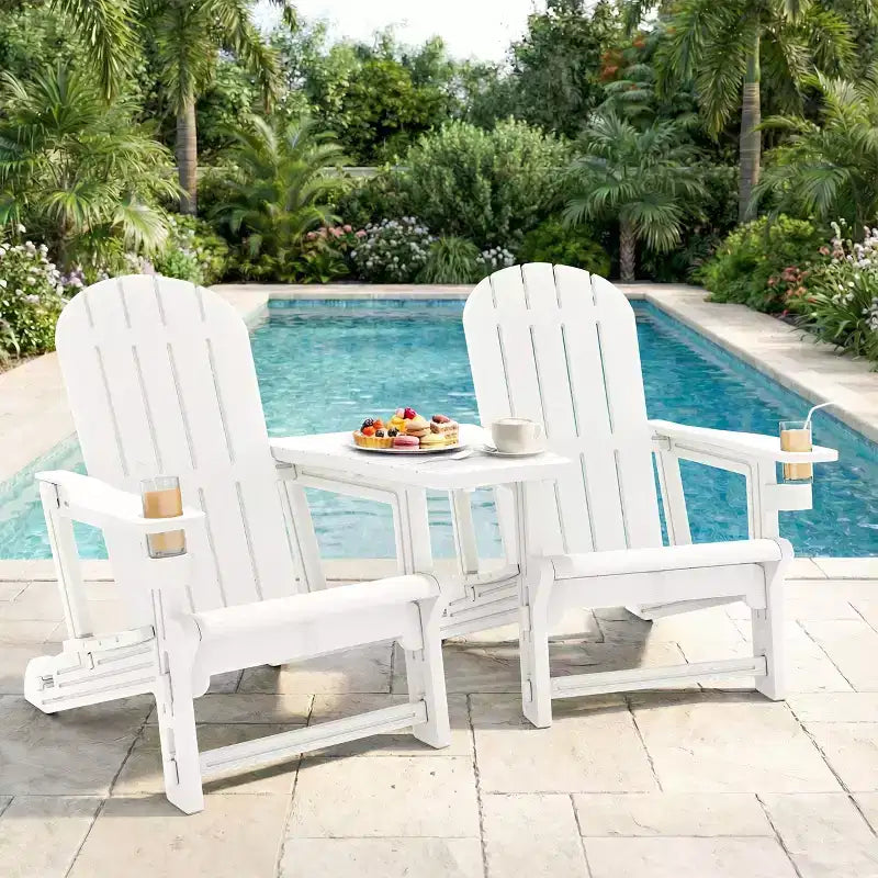 Set di sedie Adirondack Celebalcony con ripiano rimovibile e foro per ombrellone, sedie da esterno in plastica HDPE per tutte le stagioni per patio e piscina
