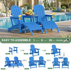 Celebalcony Adirondack Chairs Set with Umbrella Hole Removable Tray & 2 Curved Ottoman, HDPE Plastic Outdoor Chairs for Patio Pool