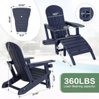 Celebalcony Adirondack Chairs Set with Umbrella Hole Removable Tray & 2 Curved Ottoman, HDPE Plastic Outdoor Chairs for Patio Pool