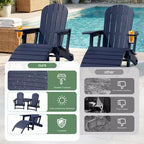 Celebalcony Adirondack Chairs Set with Umbrella Hole Removable Tray & 2 Curved Ottoman, HDPE Plastic Outdoor Chairs for Patio Pool