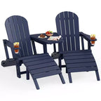 Celebalcony Adirondack Chairs Set with Umbrella Hole Removable Tray & 2 Curved Ottoman, HDPE Plastic Outdoor Chairs for Patio Pool