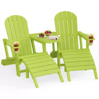 Celebalcony Adirondack Chairs Set with Umbrella Hole Removable Tray & 2 Curved Ottoman, HDPE Plastic Outdoor Chairs for Patio Pool