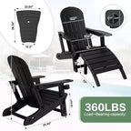 Celebalcony Adirondack Chairs Set with Umbrella Hole Removable Tray & 2 Curved Ottoman, HDPE Plastic Outdoor Chairs for Patio Pool