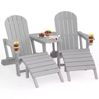 Celebalcony Adirondack Chairs Set with Umbrella Hole Removable Tray & 2 Curved Ottoman, HDPE Plastic Outdoor Chairs for Patio Pool
