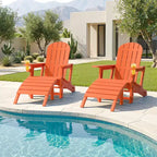 Celebalcony Adirondack Chairs Set with Umbrella Hole Removable Tray & 2 Curved Ottoman, HDPE Plastic Outdoor Chairs for Patio Pool