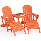 Celebalcony Adirondack Chairs Set with Umbrella Hole Removable Tray & 2 Curved Ottoman, HDPE Plastic Outdoor Chairs for Patio Pool