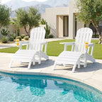 Celebalcony Adirondack Chairs Set with Umbrella Hole Removable Tray & 2 Curved Ottoman, HDPE Plastic Outdoor Chairs for Patio Pool