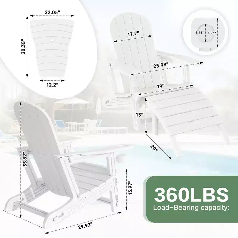 Celebalcony Adirondack Chairs Set with Umbrella Hole Removable Tray & 2 Curved Ottoman, HDPE Plastic Outdoor Chairs for Patio Pool