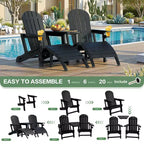 Celebalcony Adirondack Chairs Set with Umbrella Hole Removable Tray & 2 Curved Ottoman, HDPE Plastic Outdoor Chairs for Patio Pool