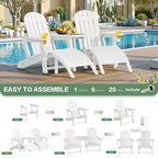 Celebalcony Adirondack Chairs Set with Umbrella Hole Removable Tray & 2 Curved Ottoman, HDPE Plastic Outdoor Chairs for Patio Pool
