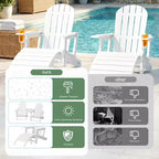 Celebalcony Adirondack Chairs Set with Umbrella Hole Removable Tray & 2 Curved Ottoman, HDPE Plastic Outdoor Chairs for Patio Pool