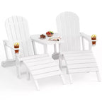 Celebalcony Adirondack Chairs Set with Umbrella Hole Removable Tray & 2 Curved Ottoman, HDPE Plastic Outdoor Chairs for Patio Pool