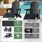 Celebalcony Adirondack Chairs Set with Umbrella Hole Removable Tray & 2 Curved Ottoman, HDPE Plastic Outdoor Chairs for Patio Pool