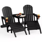 Celebalcony Adirondack Chairs Set with Umbrella Hole Removable Tray & 2 Curved Ottoman, HDPE Plastic Outdoor Chairs for Patio Pool