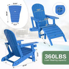 Celebalcony Adirondack Chairs Set with Umbrella Hole Removable Tray & 2 Curved Ottoman, HDPE Plastic Outdoor Chairs for Patio Pool