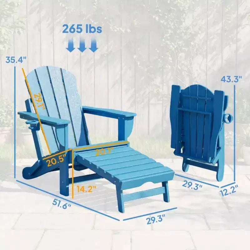 Set of 2 Folding Adirondack Fire Pit Chairs with Hidden Footrest, Oversized Comfort, Cup Holder, All-Weather HDPE Outdoor Patio Seating-Panipeachy