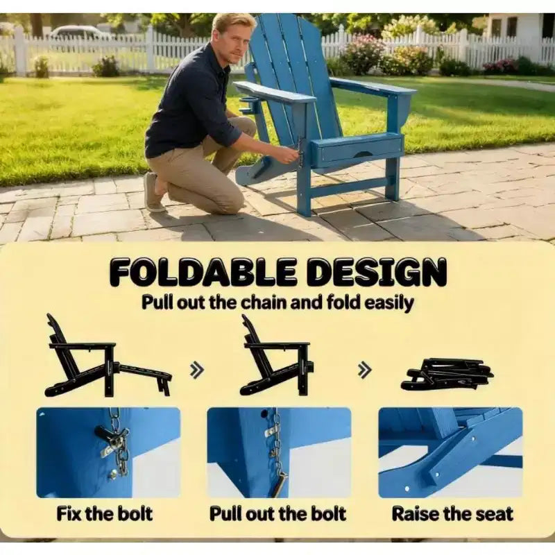 Set of 2 Folding Adirondack Fire Pit Chairs with Hidden Footrest, Oversized Comfort, Cup Holder, All-Weather HDPE Outdoor Patio Seating-Panipeachy