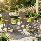 Set of 2 Folding Adirondack Fire Pit Chairs with Hidden Footrest, Oversized Comfort, Cup Holder, All-Weather HDPE Outdoor Patio Seating-Panipeachy
