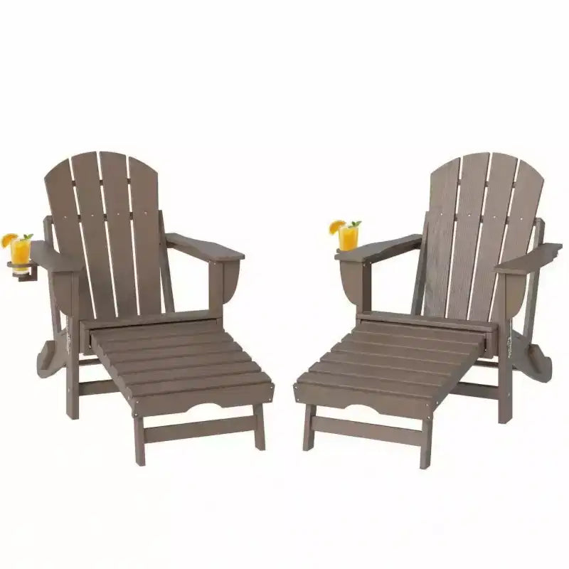 Set of 2 Folding Adirondack Fire Pit Chairs with Hidden Footrest, Oversized Comfort, Cup Holder, All-Weather HDPE Outdoor Patio Seating-Panipeachy