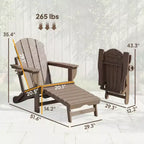 Set of 2 Folding Adirondack Fire Pit Chairs with Hidden Footrest, Oversized Comfort, Cup Holder, All-Weather HDPE Outdoor Patio Seating-Panipeachy